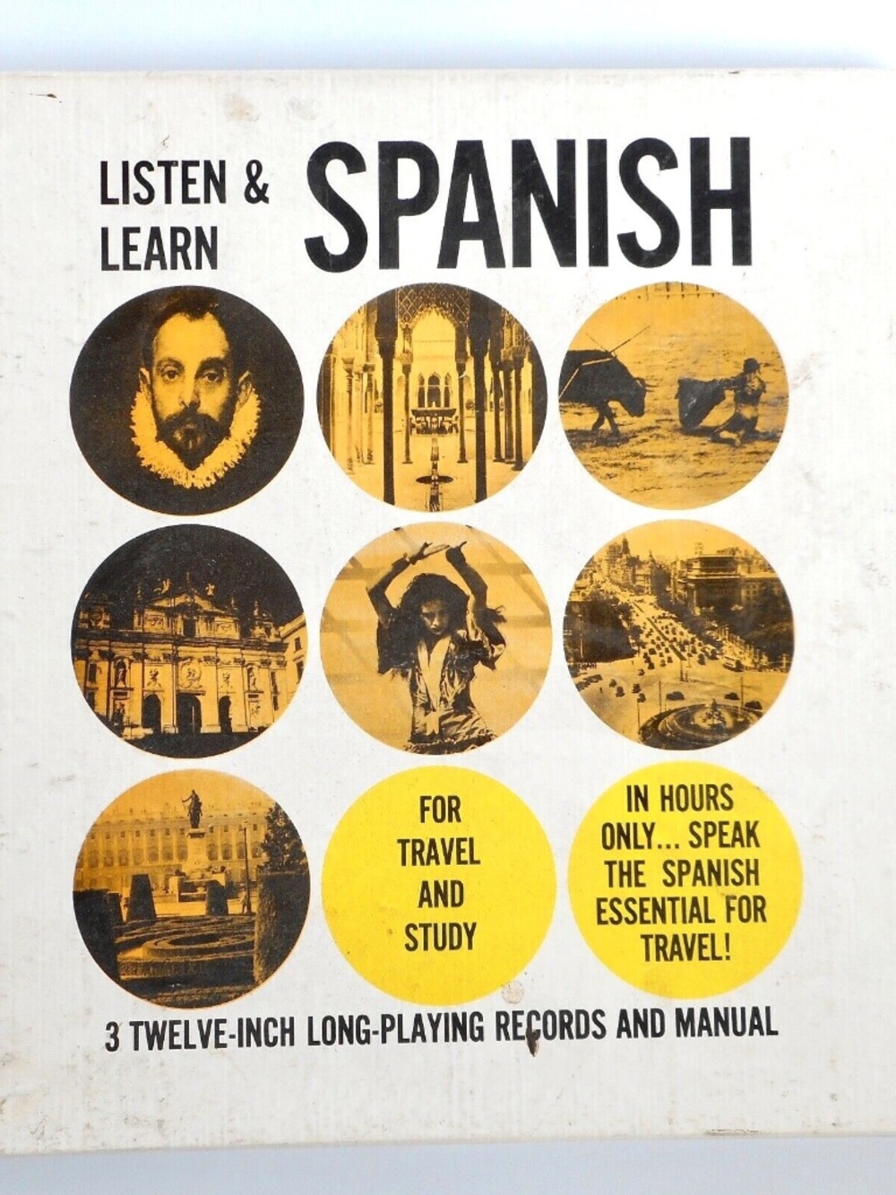 VTG 50s Listen Learn Spanish Box Set 3 LP Record Travel Language Instruction